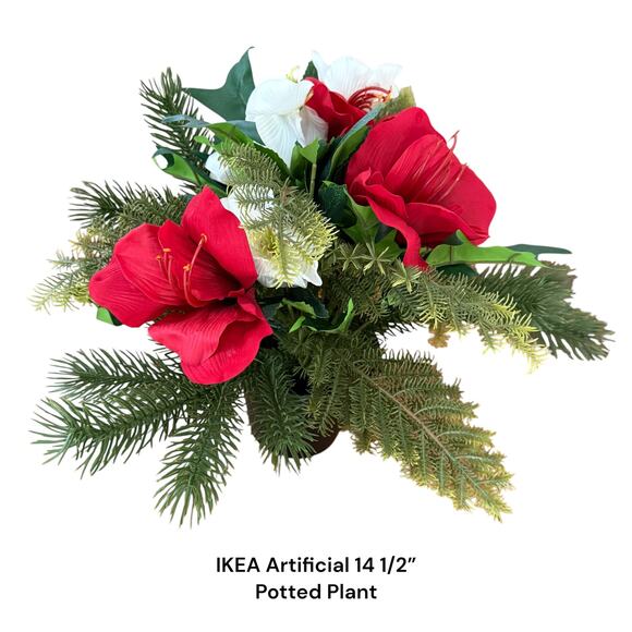 IKEA VINTERFINT Red & White Floral Potted Plant 14 1/2" (Display Sample) - Picture 2 of 4